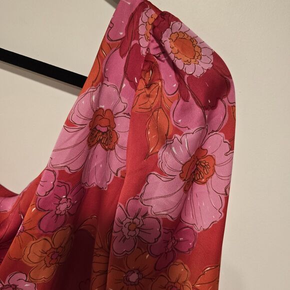Trina Turk Admirable One Shoulder Floral Shift Mini Dress Sz 6 Womens Pink Red - Picture 10 of 12